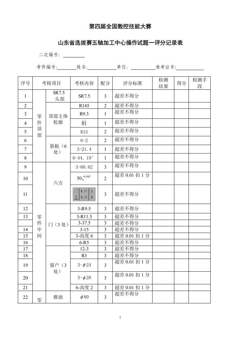 山东省选拔赛五轴加工中心教师学生组合组职工组试题一