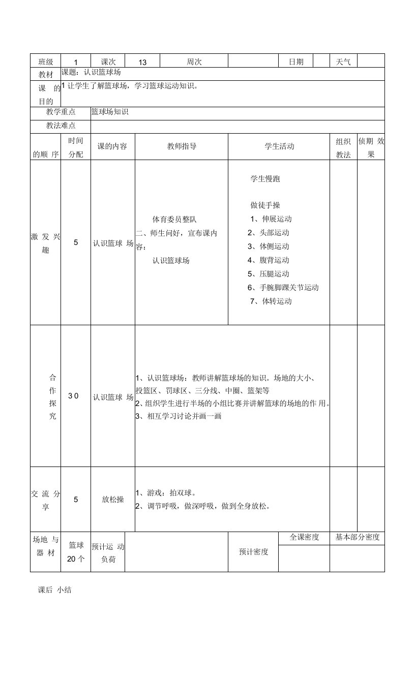 小学篮球教案认识篮球场