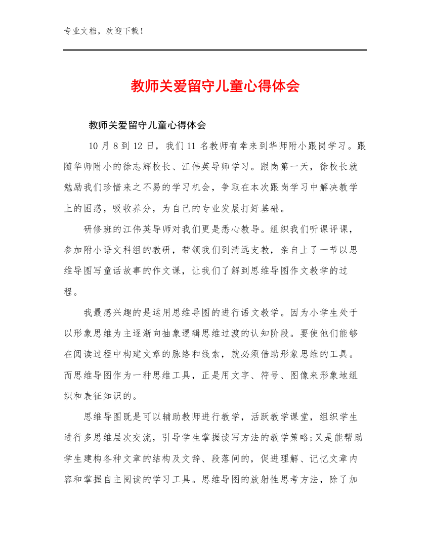 教师关爱留守儿童心得体会范文11篇合辑