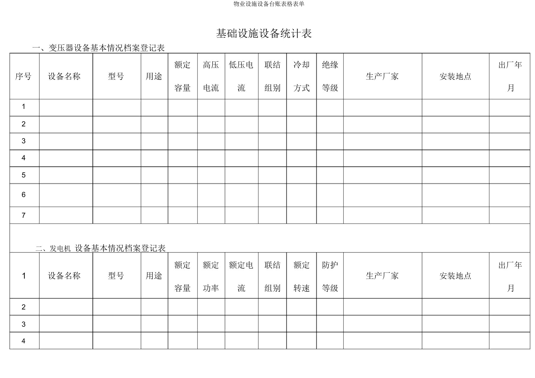 物业设施设备台账表格表单