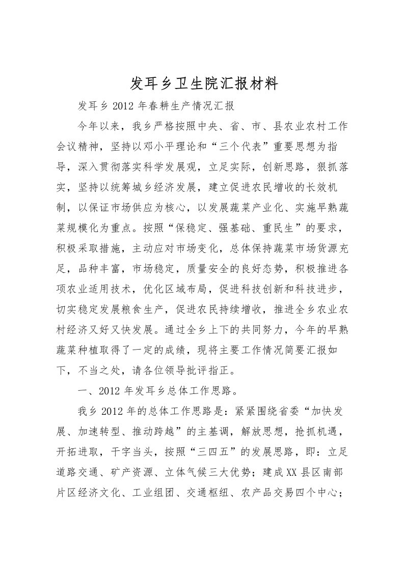 2022发耳乡卫生院汇报材料