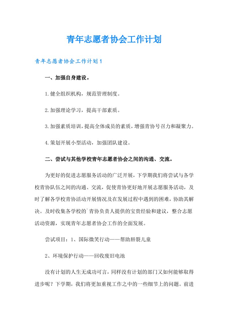 青年志愿者协会工作计划