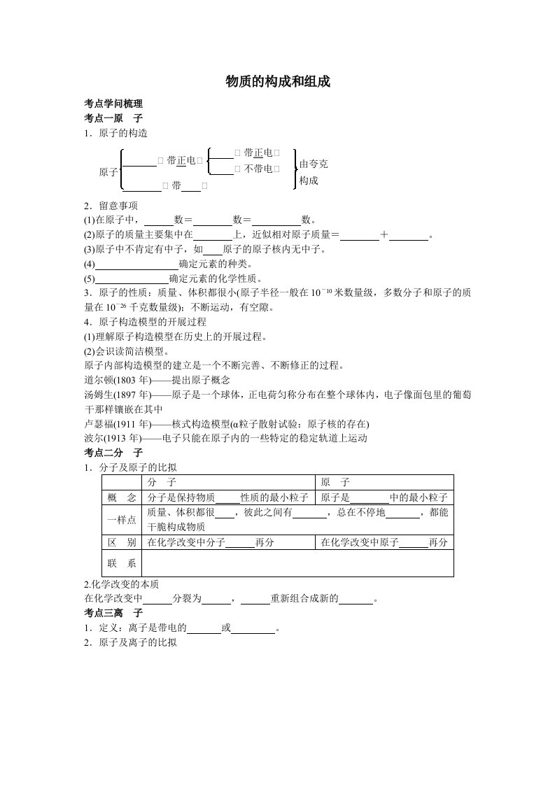 物质的构成和组成复习教案