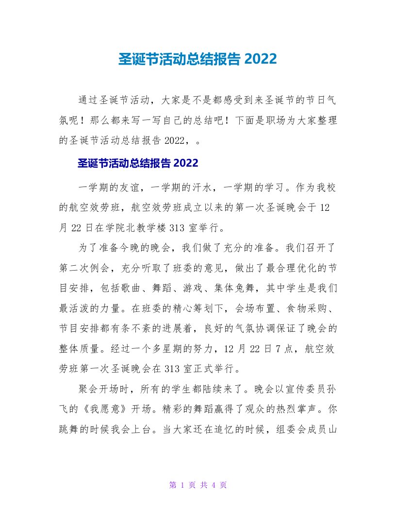 圣诞节活动总结报告2022