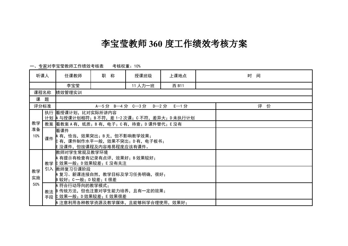 李宝莹教师360度工作绩效考核方案