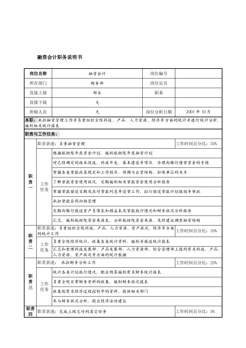 航材院财务部预算会计职务说明书1