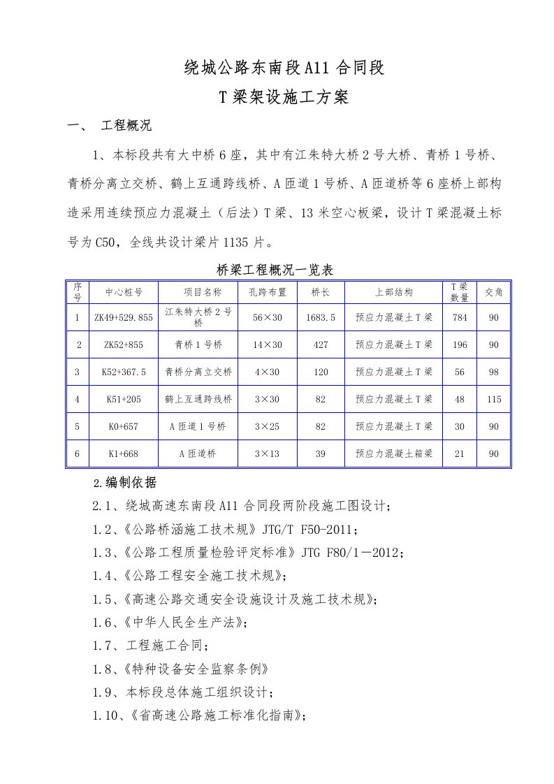 t梁架设工程施工组织设计方案