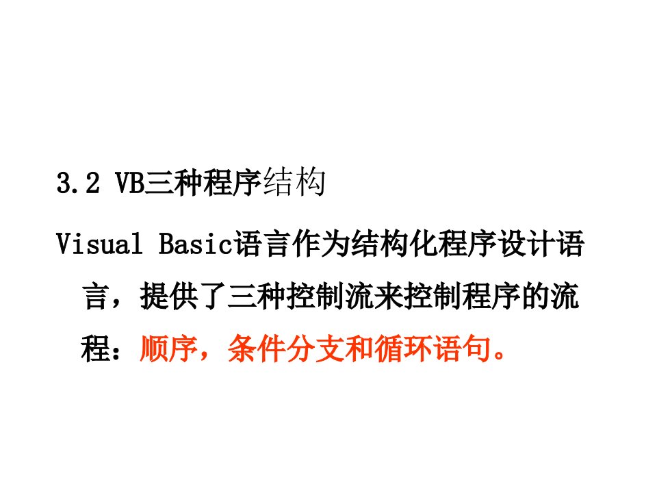 VB三种程序结构VisualBasic语言作为结构化程序设计语言,提供