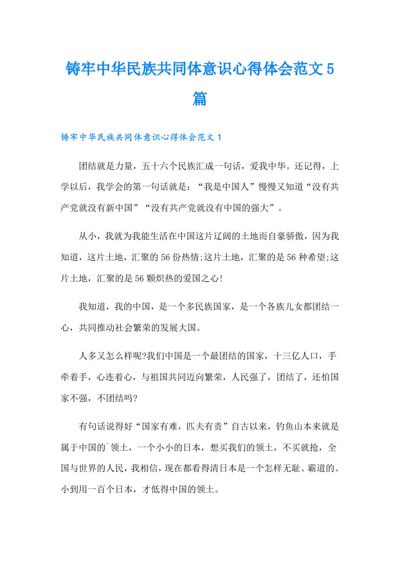 铸牢中华民族共同体意识心得体会范文5篇