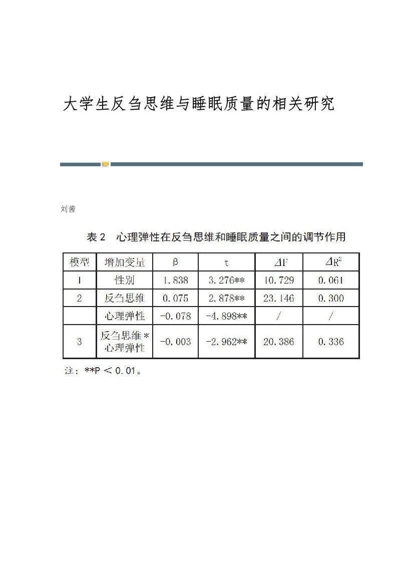 大学生反刍思维与睡眠质量的相关研究