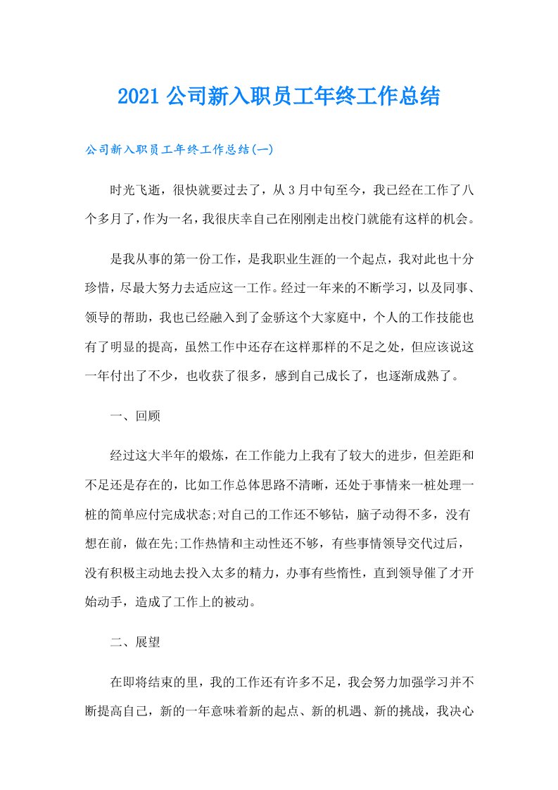 公司新入职员工年终工作总结