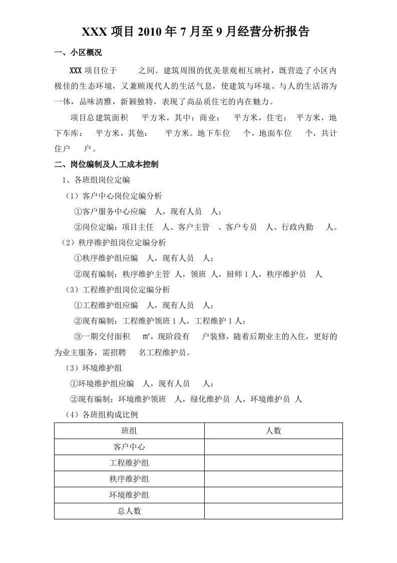 物业公司项目经营情况分析