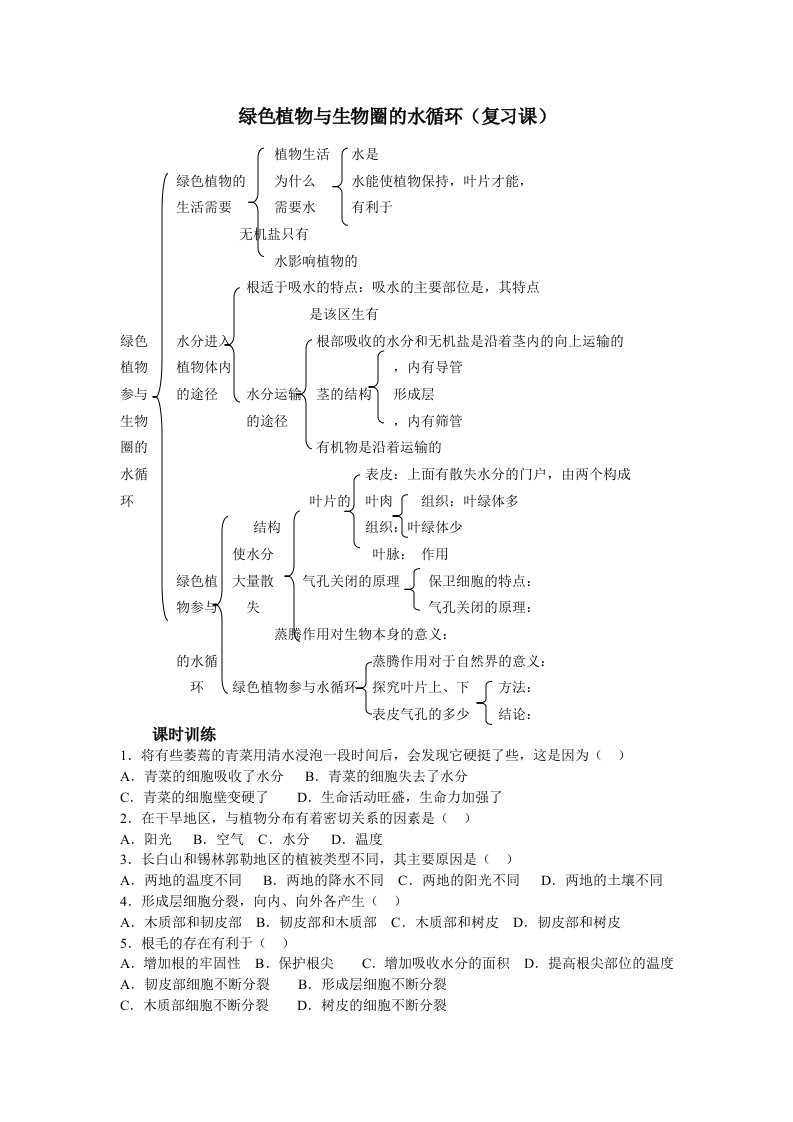 绿色植物与生物圈的水循环(作业课)