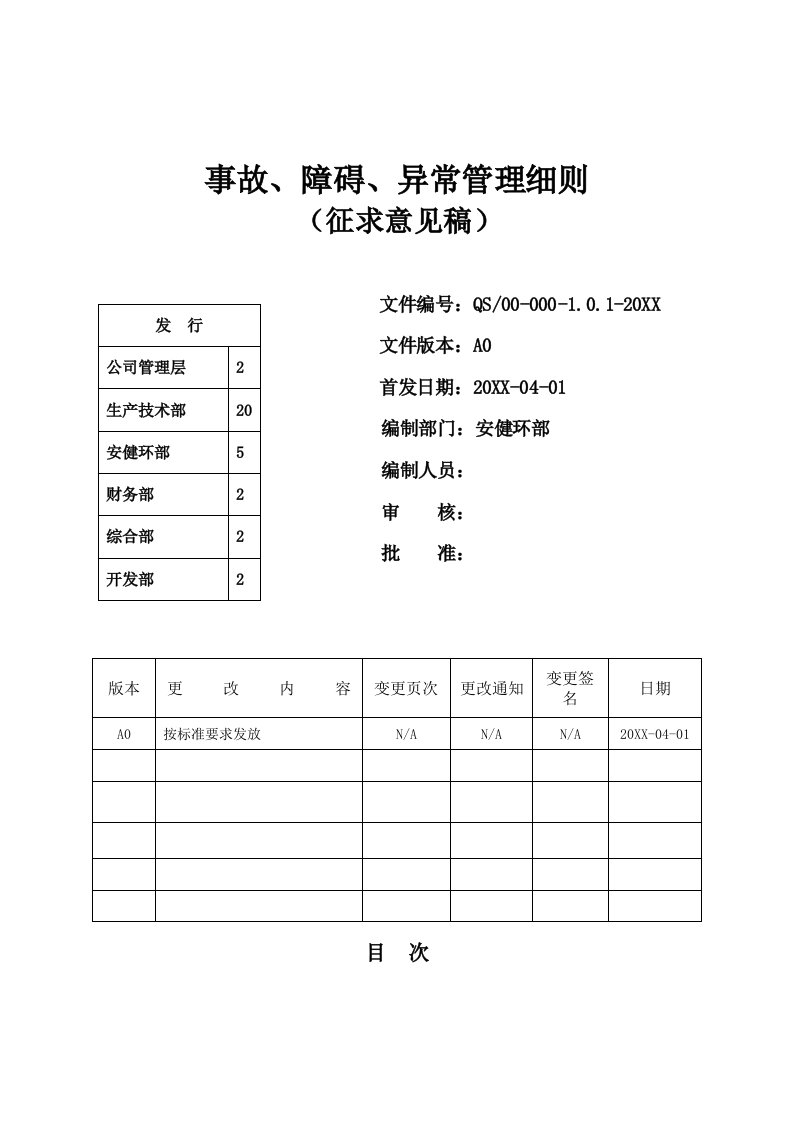 管理知识-环保公司事故、障碍、异常管理细则