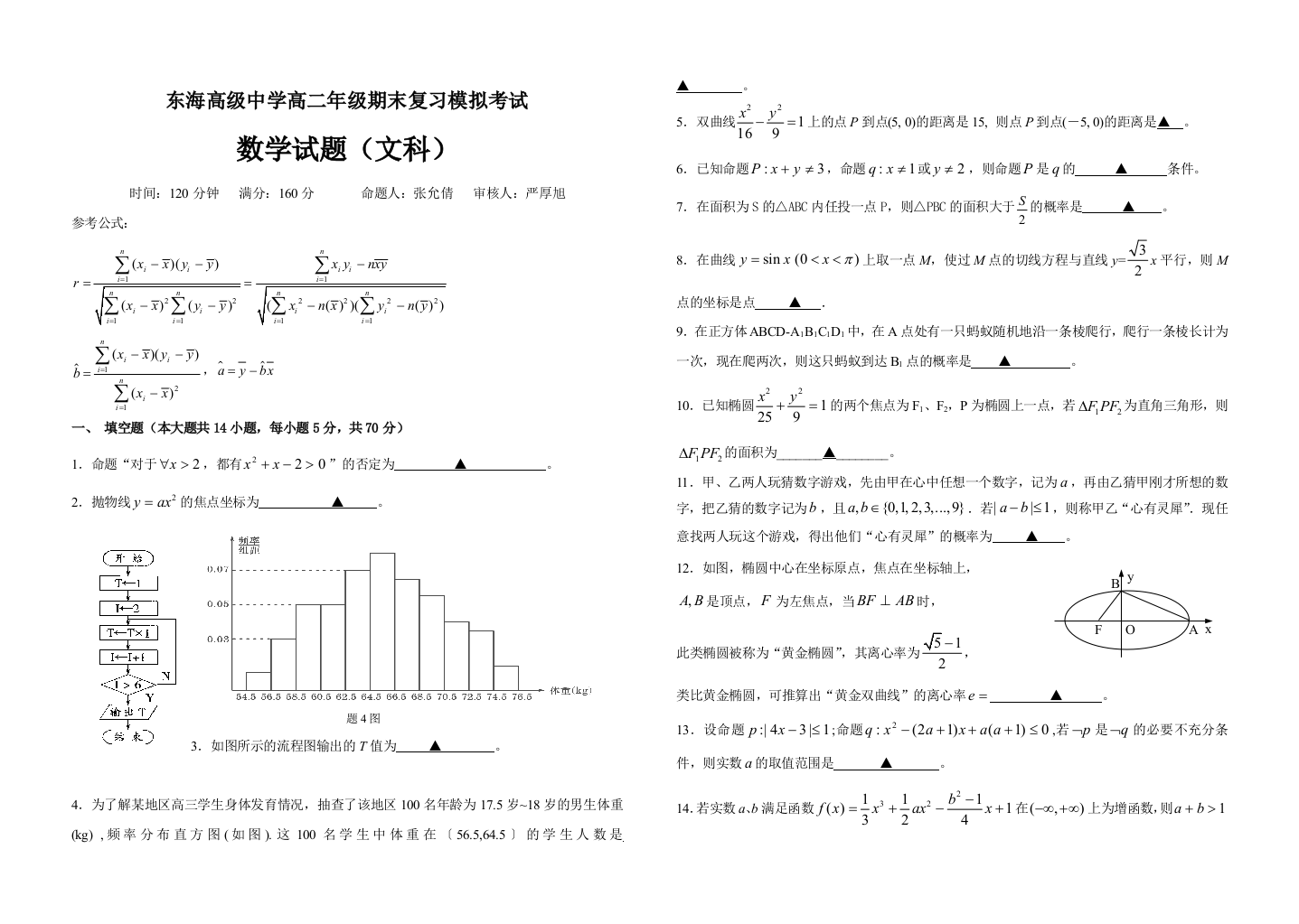 【小学中学教育精选】【小学中学教育精选】【小学中学教育精选】东海高级中学高二年级期末复习模拟考试文科数学