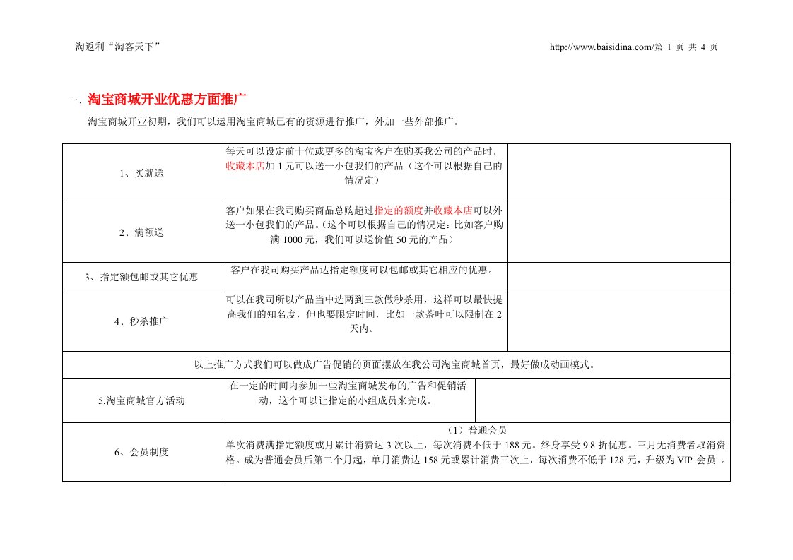 淘宝商城开店推广方案