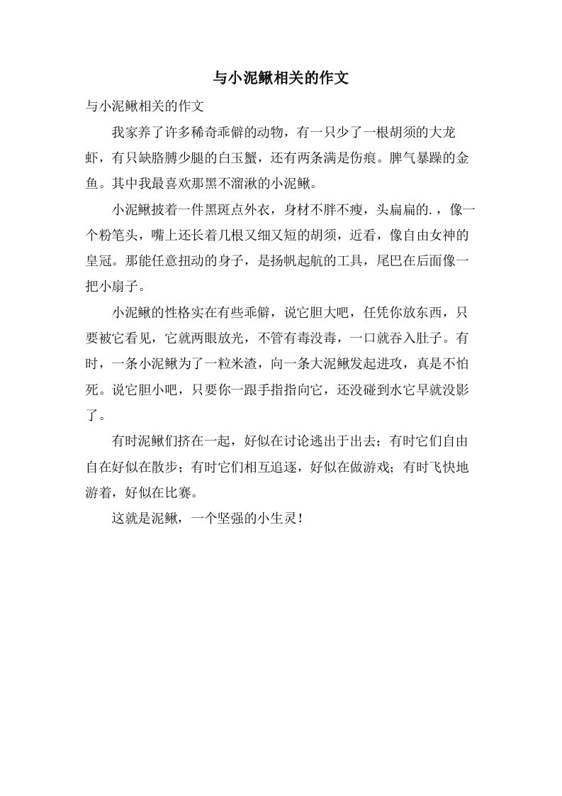 与小泥鳅相关的作文