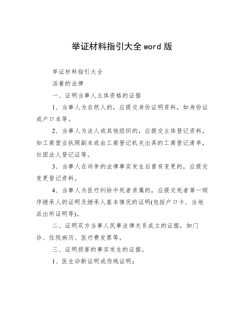 举证材料指引大全word版