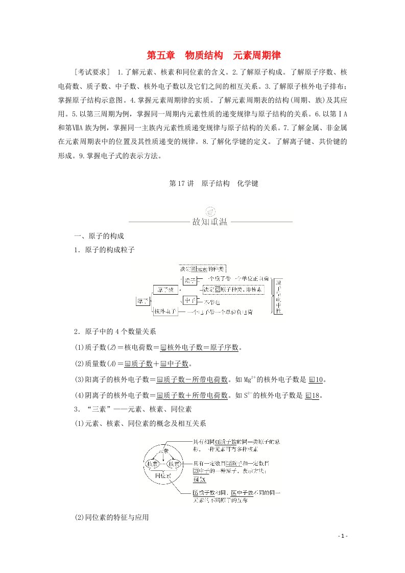 2021高考化学一轮复习第五章物质结构元素周期律第17讲原子结构化学键学案