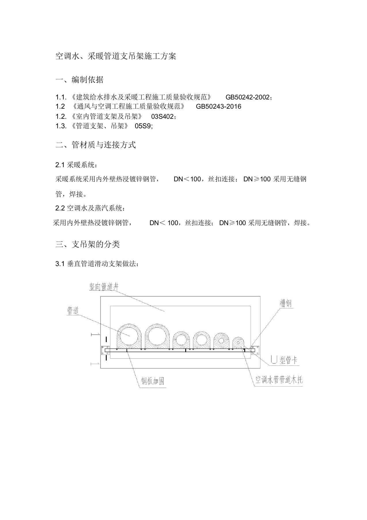 《空调水,采暖管道支吊架施工方案》