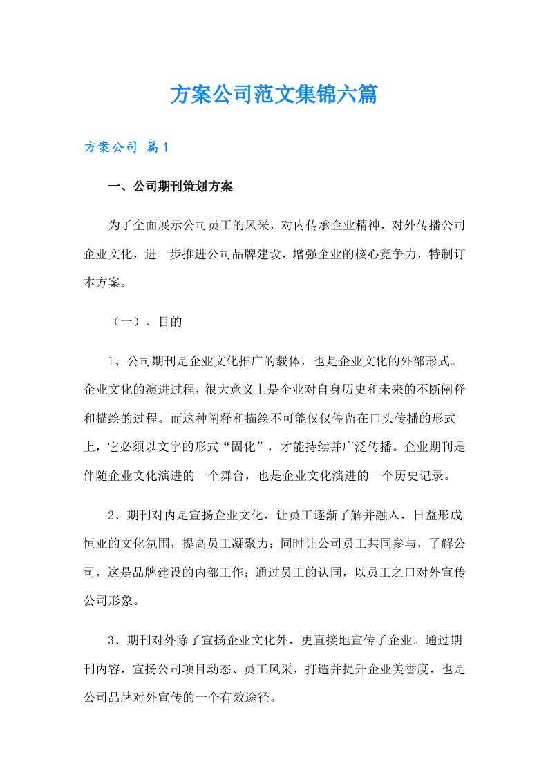 【精选】方案公司范文集锦六篇