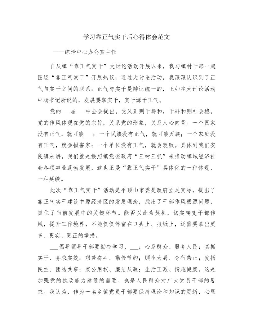 学习靠正气实干后心得体会范文