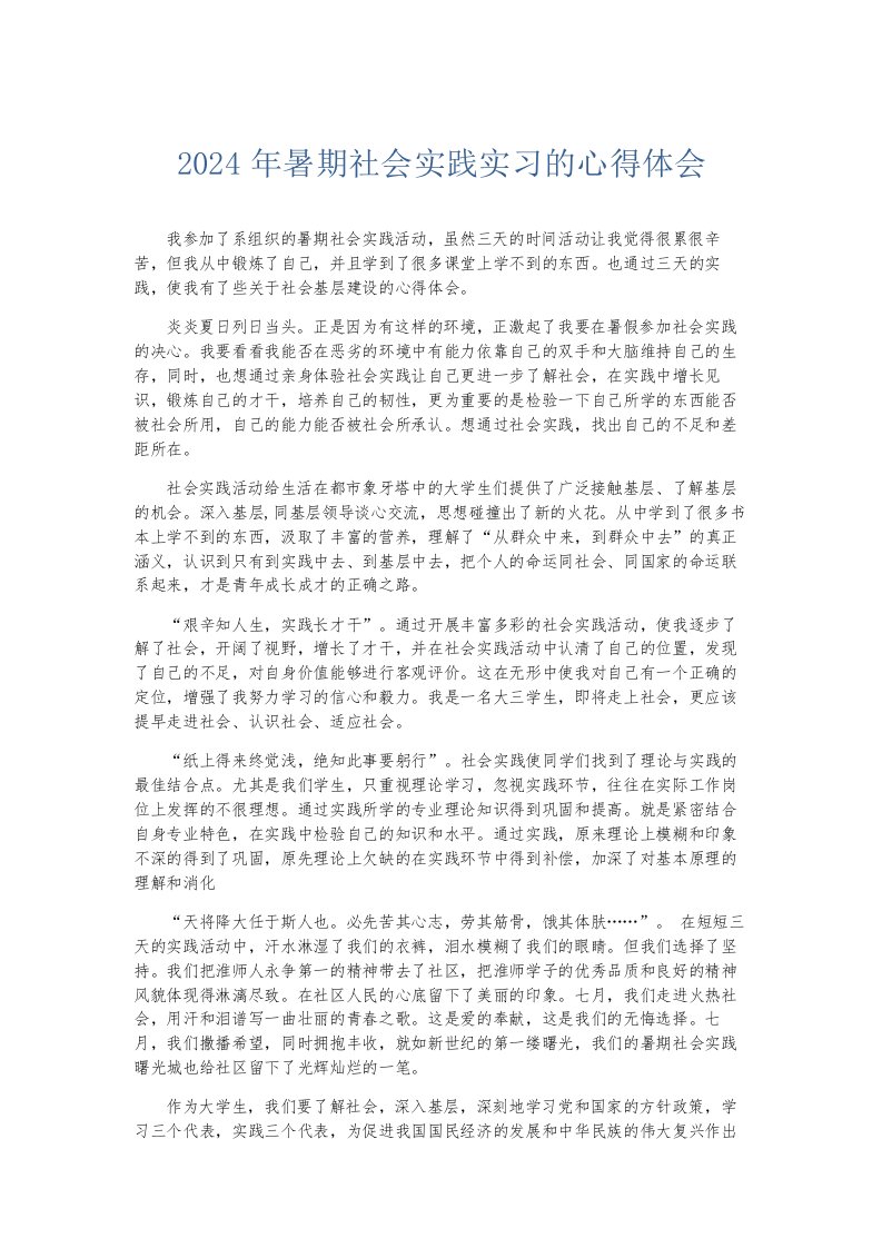 总结报告2024年暑期社会实践实习的心得体会