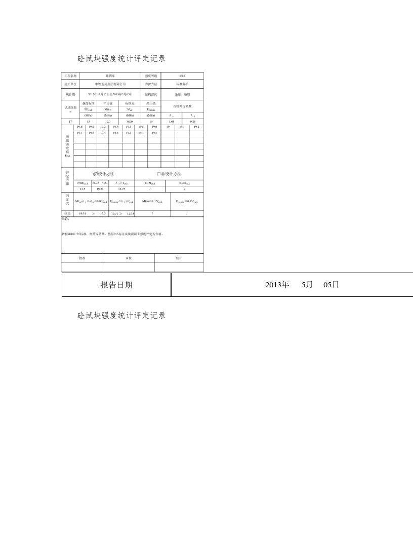 混凝土试块强度统计评定记录自动计算