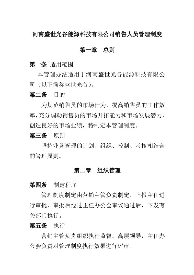 河南盛世光谷能源科技有限公司销售人员管理制度