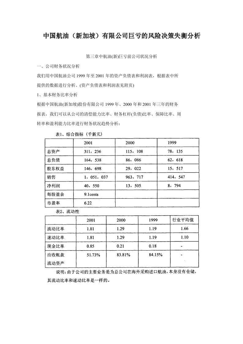 中国航油新加坡有限公司巨亏的财务分析和内部控制.doc