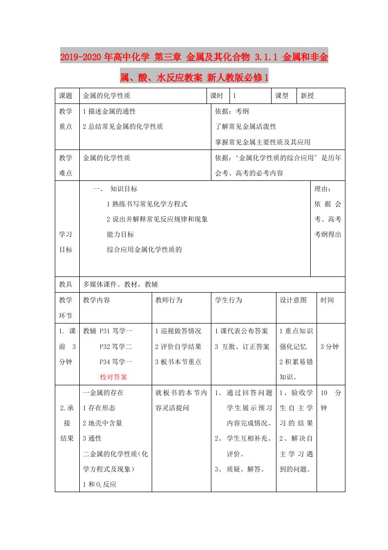 2019-2020年高中化学