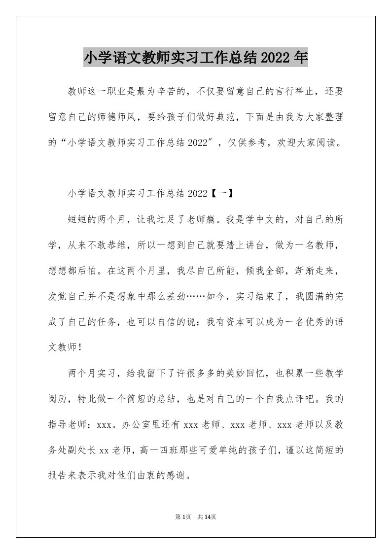 小学语文教师实习工作总结2022年