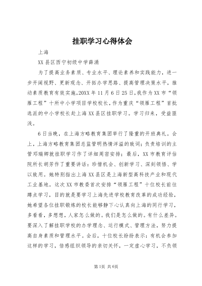 挂职学习心得体会