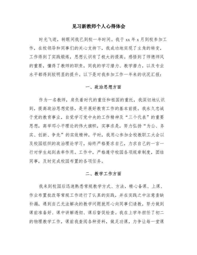 见习新教师个人心得体会