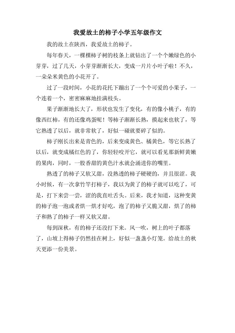 我爱故乡的柿子小学五年级作文