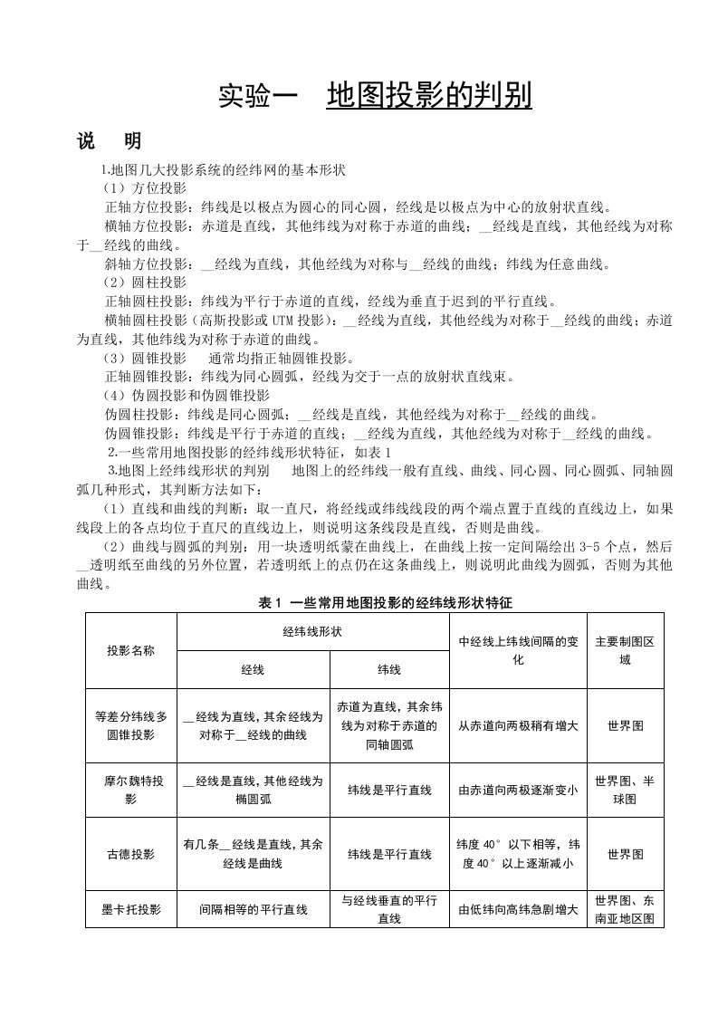 实验一地图投影的判别