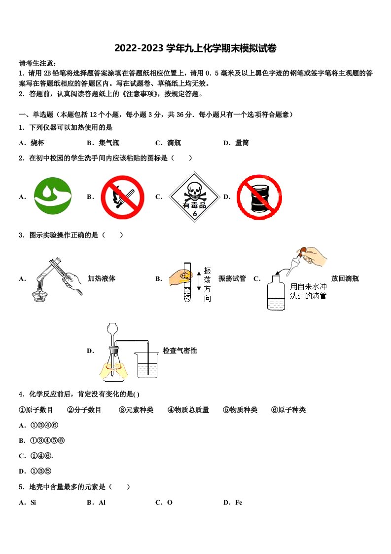 湖北省武汉市东湖高新区2022年化学九年级第一学期期末经典模拟试题含解析