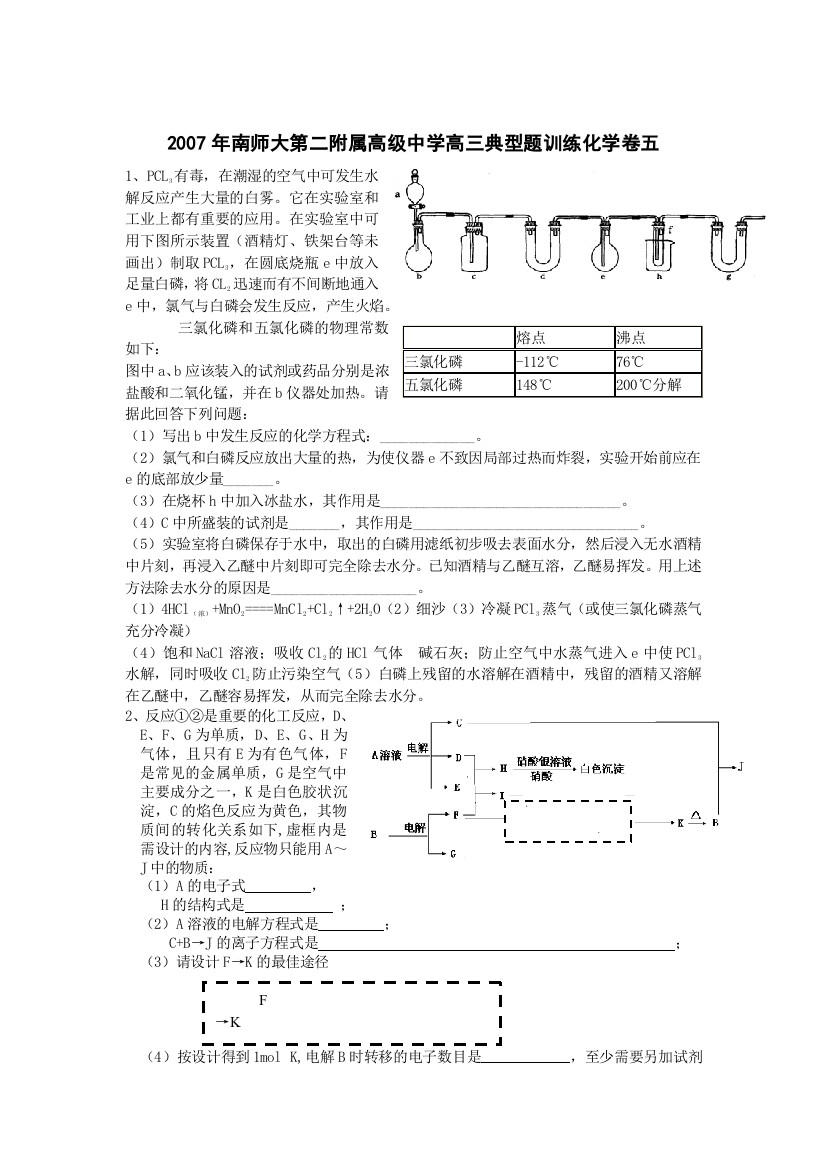 2007年南师大第二附属高级中学高三典型题训练化学卷五