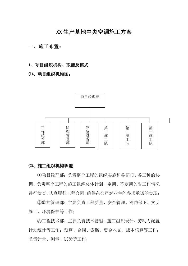 精选某生产基地中央空调施工方案