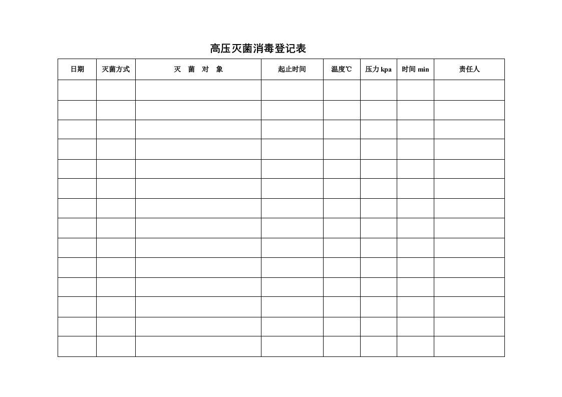 高压消毒灭菌记录表