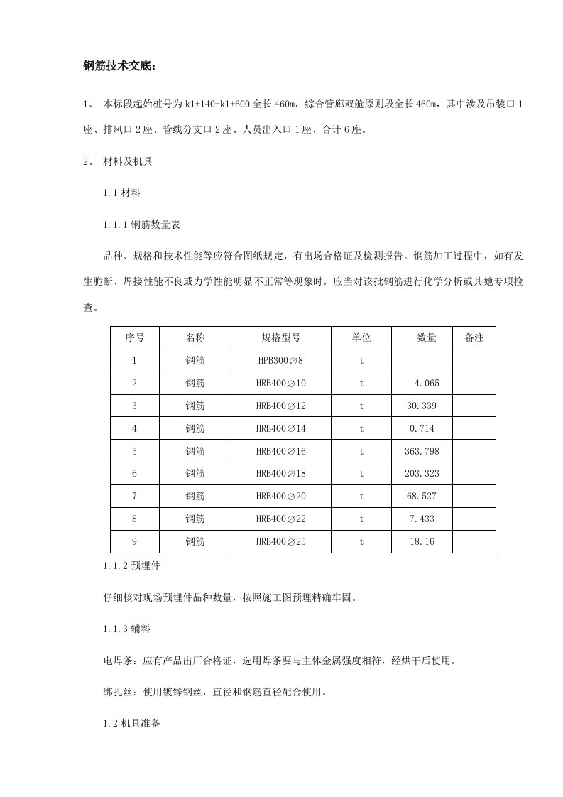 管廊结构钢筋技术交底