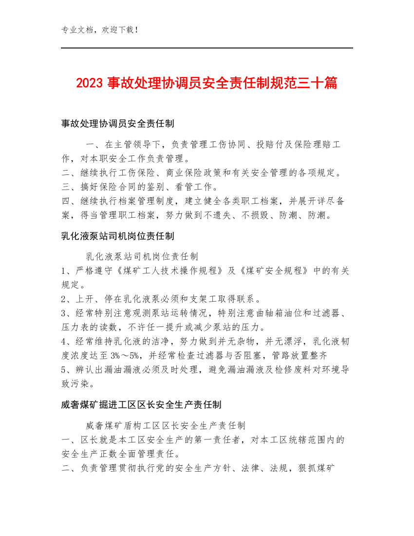 2023事故处理协调员安全责任制规范三十篇