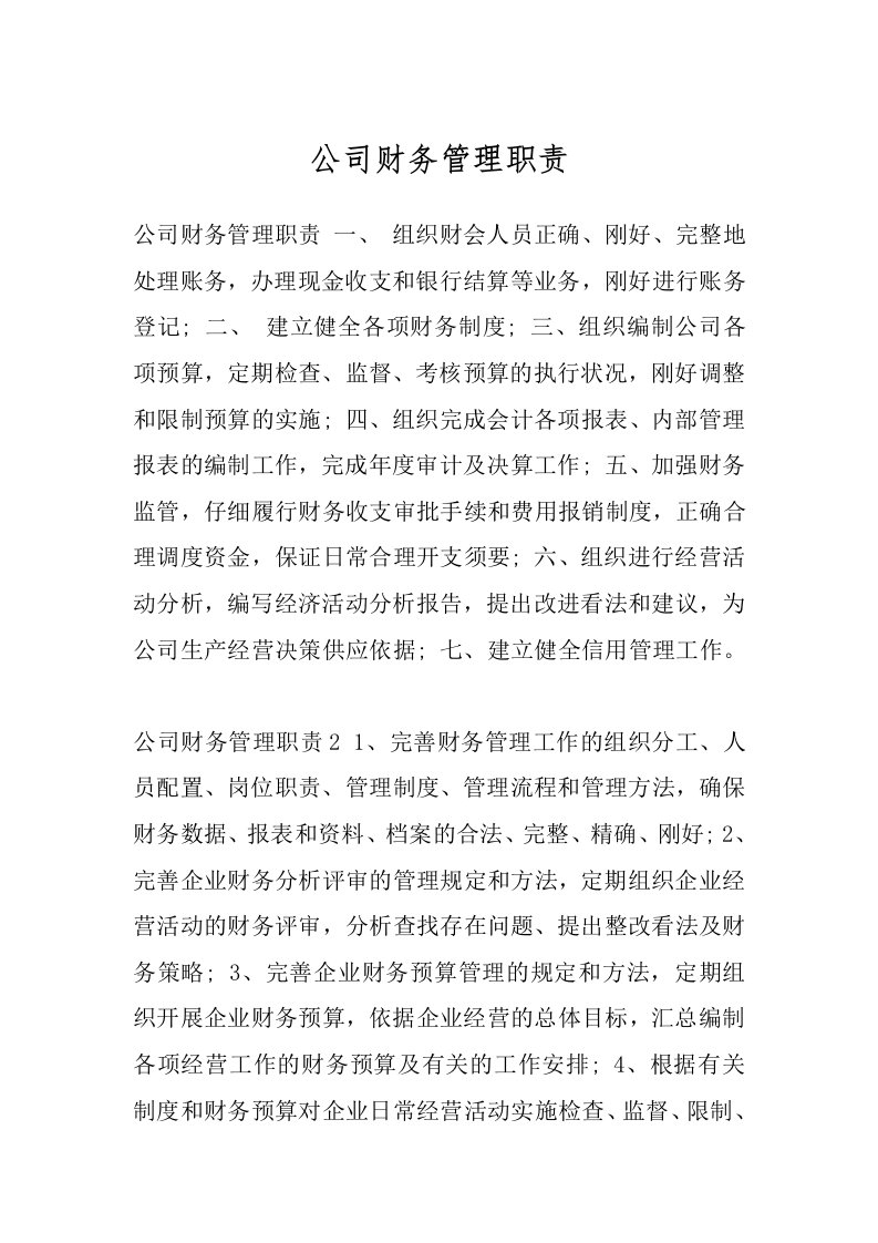 公司财务管理职责