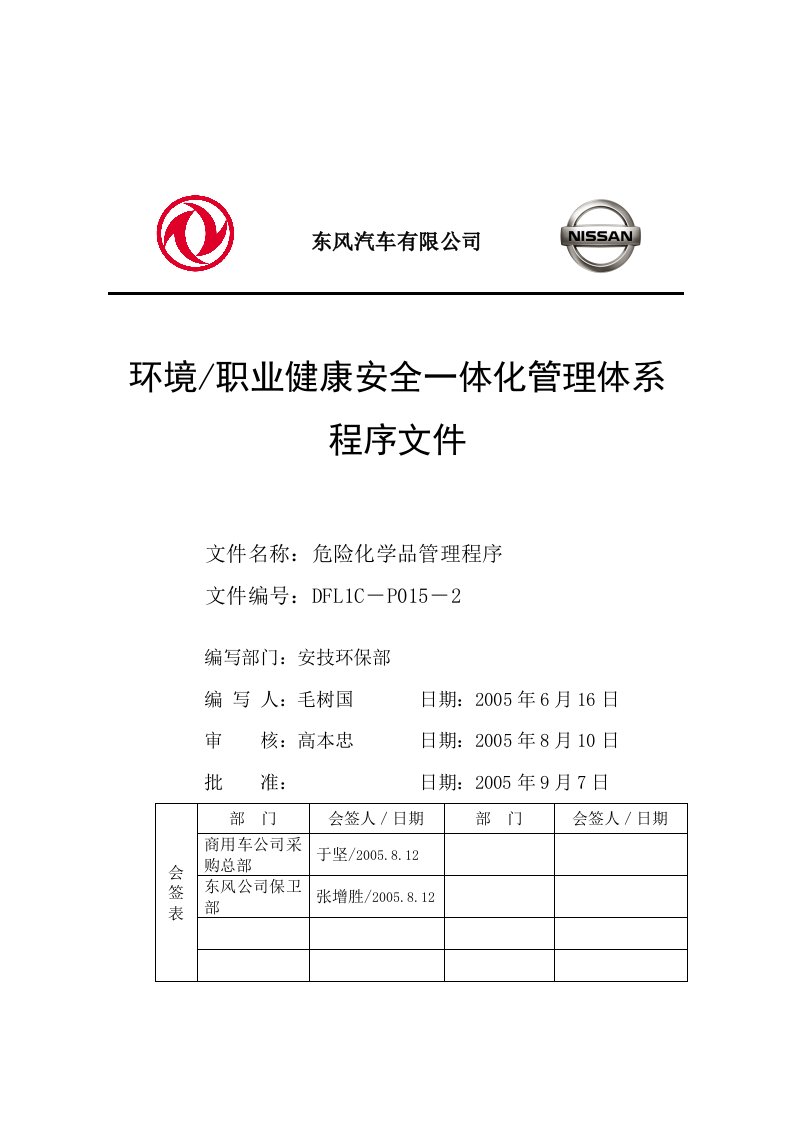 【管理精品】15危险化学品管理程序