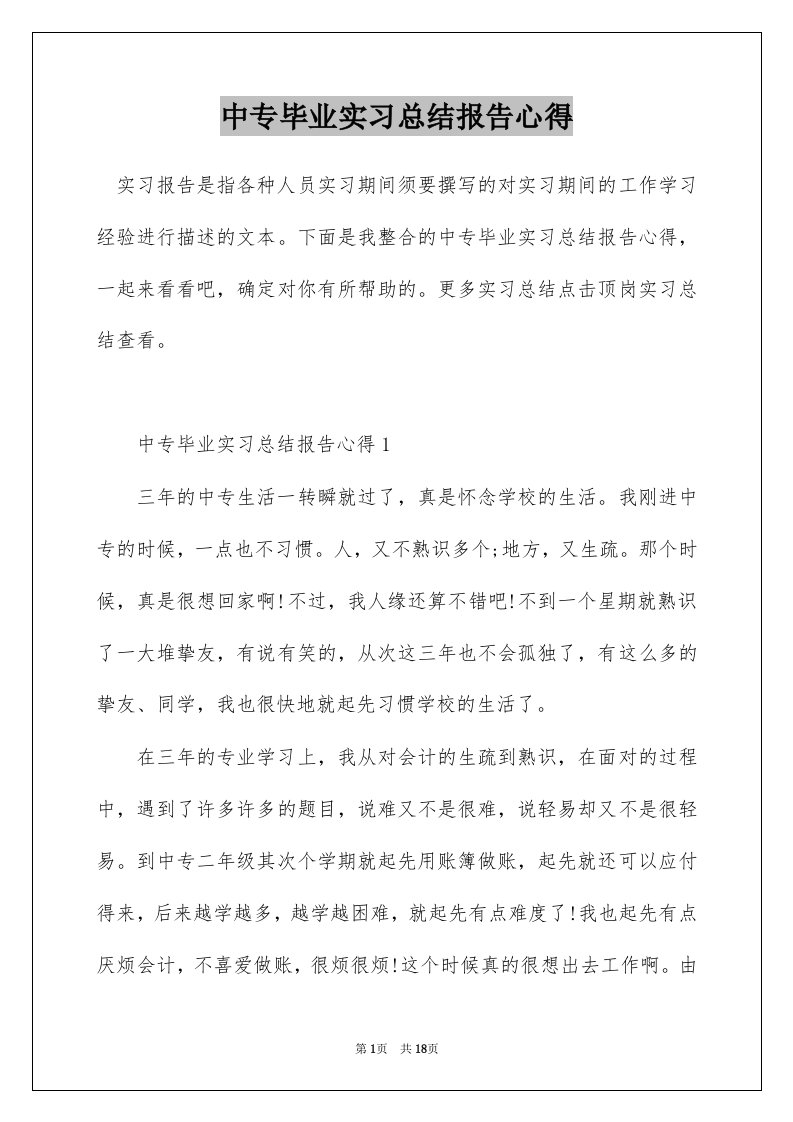 中专毕业实习总结报告心得