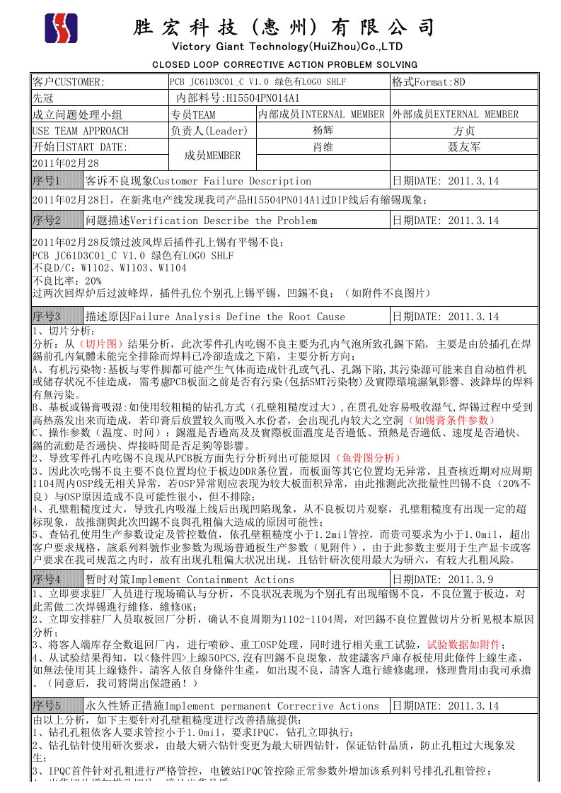 PCB缩锡不良改善报告