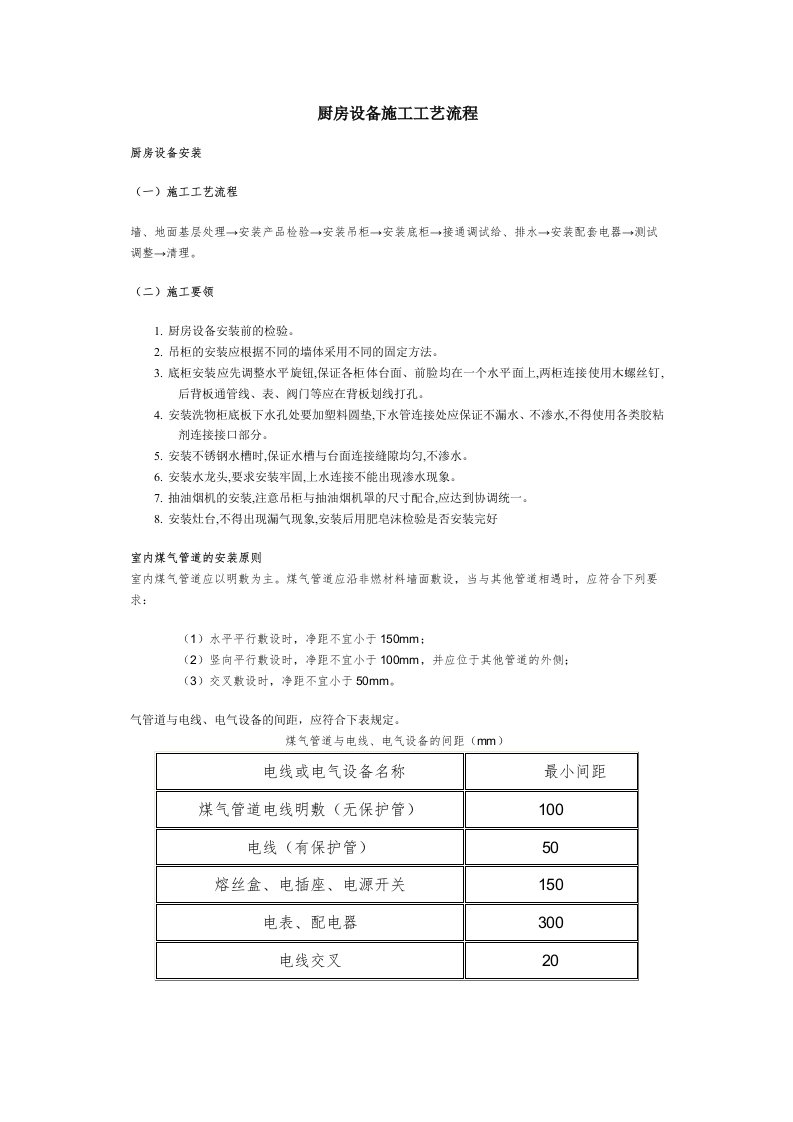 厨房设备施工工艺流程