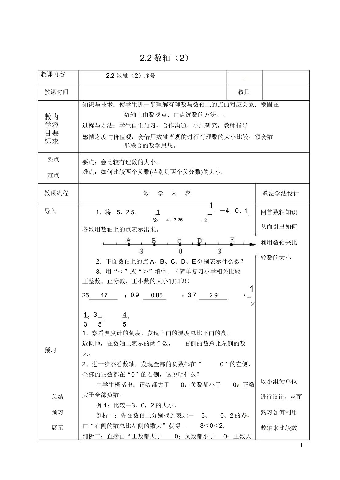 吉林省长春市双阳区七年级数学上册22数轴教案华东师大版2