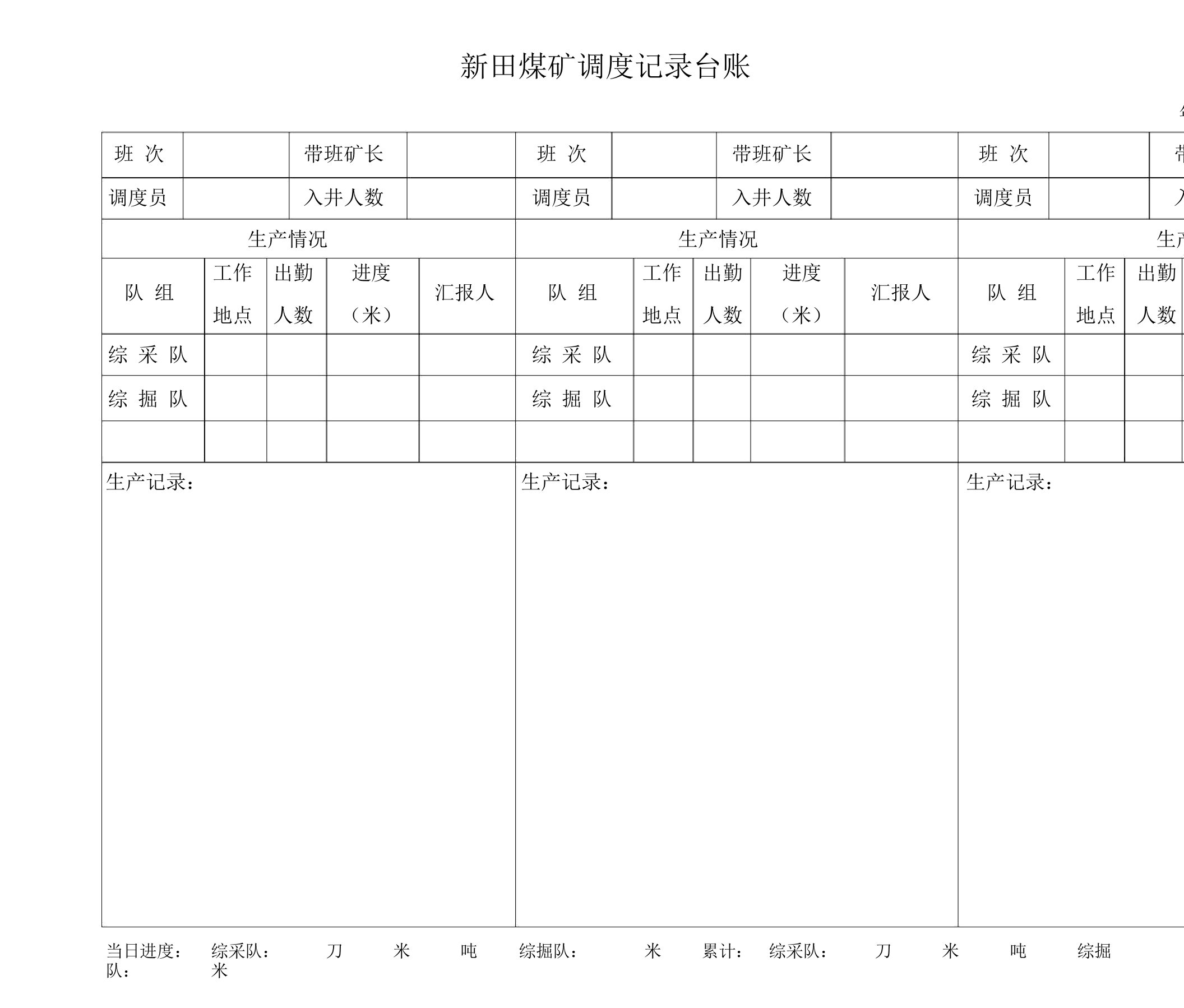 煤矿调度记录台账