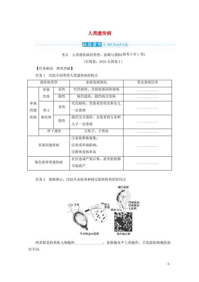 2022届高考生物一轮复习第三单元生物的变异育种与进化3人类遗传参堂探究练含解析新人教版必修2